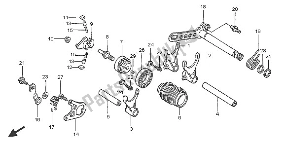 All parts for the Gearshift Drum of the Honda CRF 450X 2005