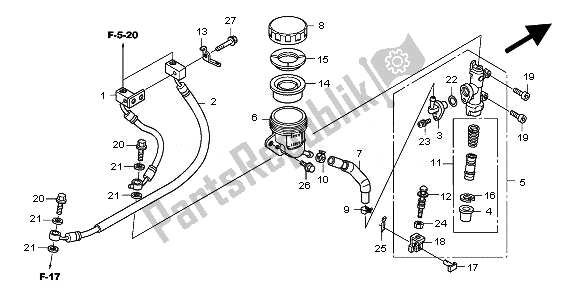 All parts for the Rear Brake Master Cylinder of the Honda CBF 600 NA 2010