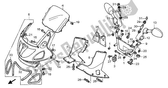 All parts for the Upper Cowl of the Honda NT 650V 2003