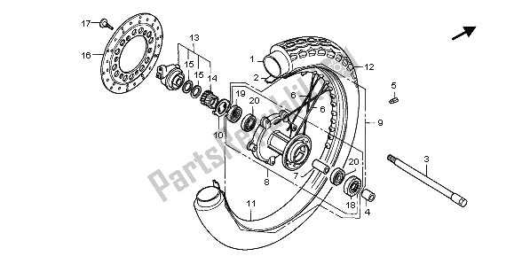 All parts for the Front Wheel of the Honda CA 125 1997