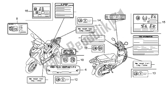 Tutte le parti per il Etichetta Di Avvertenza del Honda SH 125R 2010