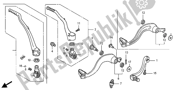 All parts for the Pedal & Kick Starter Arm of the Honda CRF 450R 2004