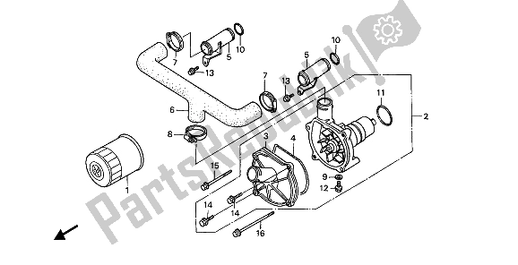 All parts for the Oil Filter & Water Pump of the Honda GL 1500 1990