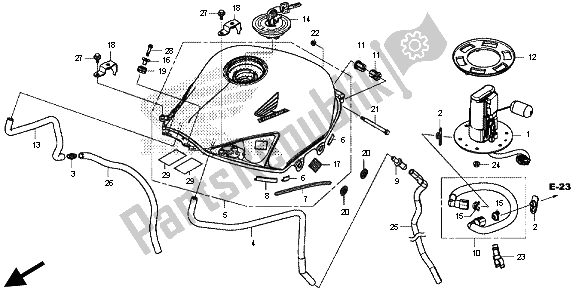 All parts for the Fuel Tank & Fuel Pump of the Honda CB 500F 2013