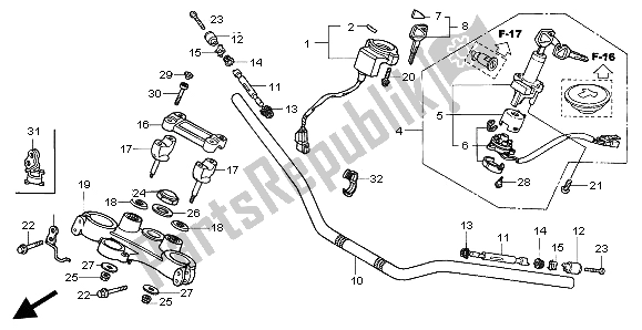 Alle onderdelen voor de Handvatpijp & Hoogste Brug van de Honda XL 1000 VA 2004