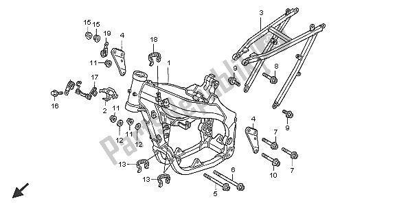 All parts for the Frame Body of the Honda CR 250R 2005