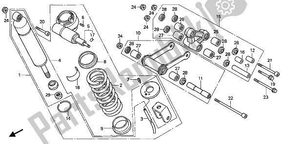 All parts for the Rear Cushion of the Honda VFR 750F 1990