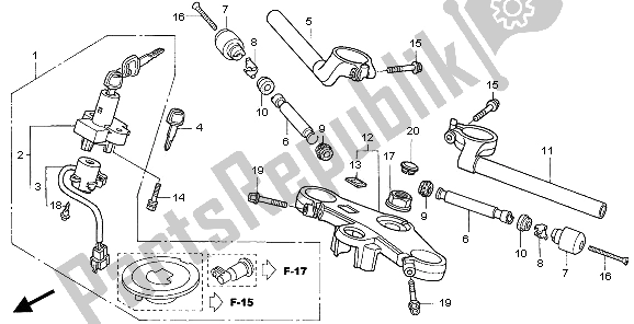 All parts for the Handle Pipe & Top Bridge of the Honda VTR 1000 SP 2006