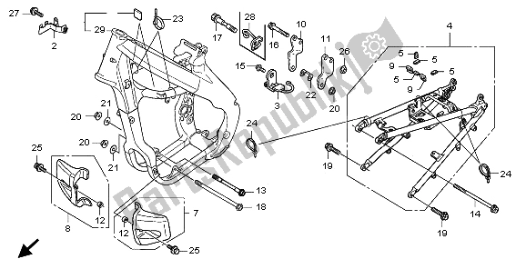 All parts for the Frame Body of the Honda CRF 250X 2009