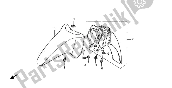 All parts for the Front Fender of the Honda ANF 125 2010