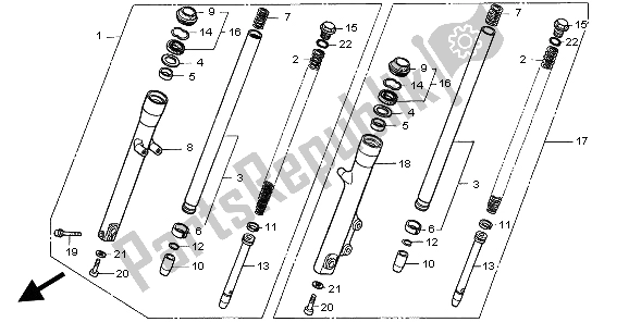 All parts for the Front Fork of the Honda CA 125 1999