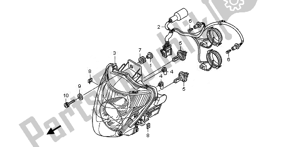 All parts for the Headlight of the Honda CB 600 FA Hornet 2010