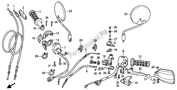 All parts for the Switch & Cable of the Honda NX 650 1991