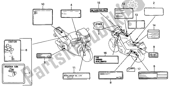 Todas las partes para Etiqueta De Precaución de Honda CBR 1000F 1993