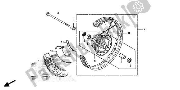 Alle onderdelen voor de Voorwiel van de Honda CRF 110F 2014
