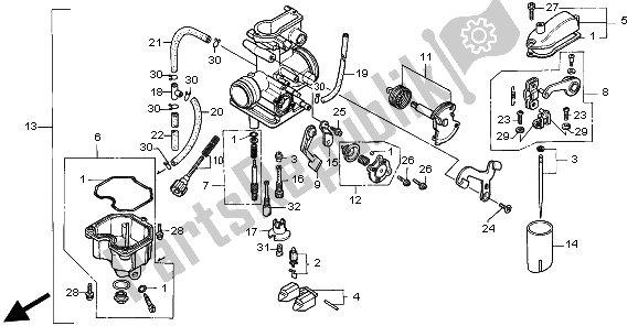 Alle onderdelen voor de Carburator van de Honda XR 250R 1995