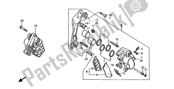 All parts for the Front Brake Caliper of the Honda ST 1100 1993