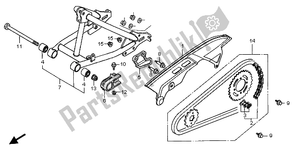 All parts for the Swingarm & Chain Case of the Honda XR 70R 2000