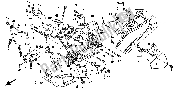 All parts for the Frame Body of the Honda XR 650R 2004