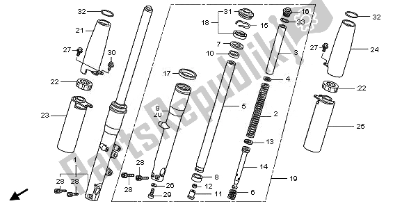 All parts for the Front Fork of the Honda VT 750 CA 2008
