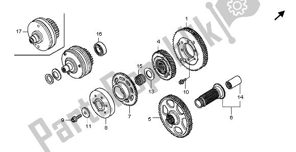 All parts for the Primary Drive Gear of the Honda GL 1800 2007