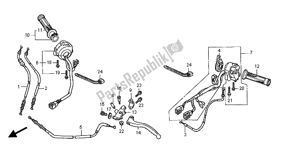 All parts for the Handle Lever & Switch & Cable of the Honda CB 600F2 Hornet 2001