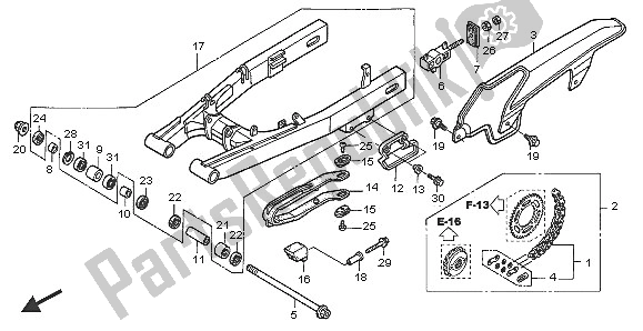 All parts for the Swingarm & Chain Case of the Honda XL 650V Transalp 2005