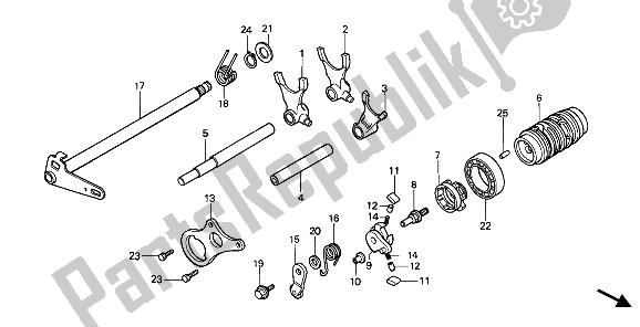All parts for the Shift Drum & Shift Fork of the Honda CR 80R 1993