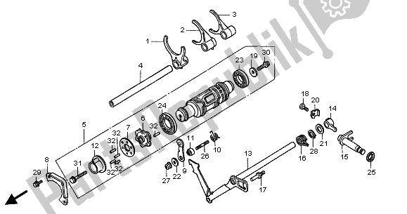 All parts for the Shift Drum & Shift Fork of the Honda GL 1500C 2002