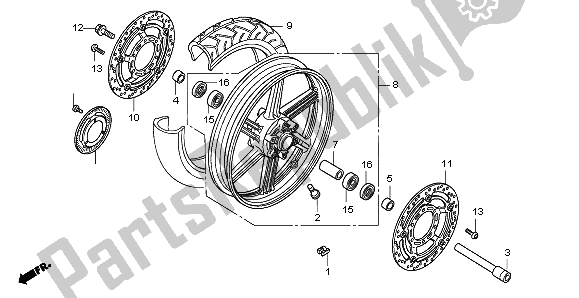 All parts for the Front Wheel of the Honda CBF 1000 2006