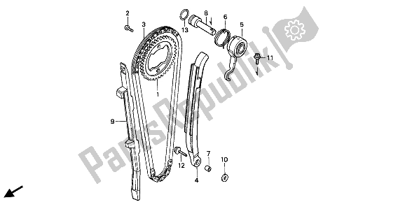 All parts for the Cam Chain & Tensioner of the Honda NX 650 1993