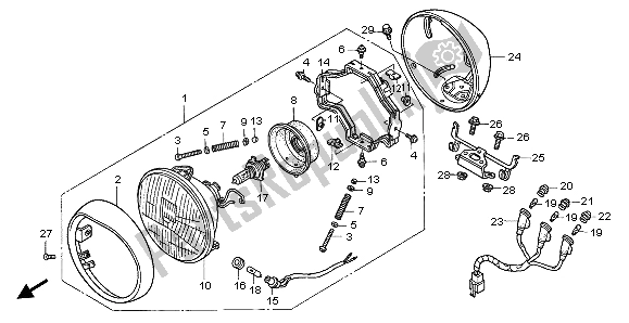 All parts for the Headlight(uk) of the Honda GL 1500C 1999