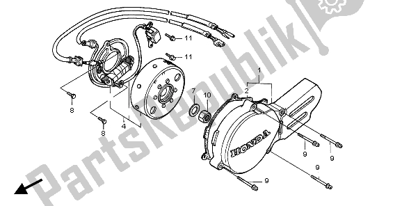 Todas las partes para Tapa Del Cárter Izquierdo Y Generador de Honda CR 80R 1995