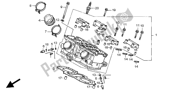 All parts for the Cylinder Head (rear) of the Honda VFR 750F 1997
