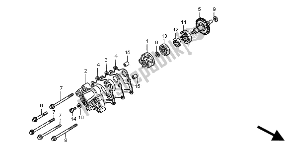 All parts for the Water Pump of the Honda CR 250R 2003