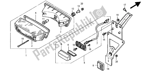 All parts for the Taillight of the Honda CB 1300X4 1998