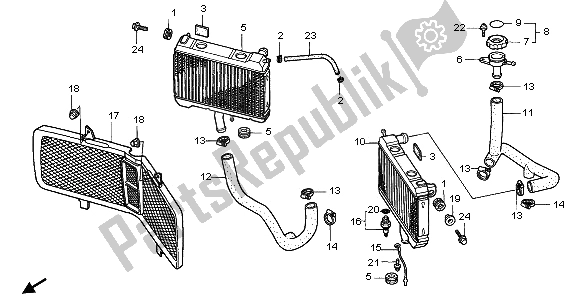 All parts for the Radiator of the Honda GL 1500 SE 1995