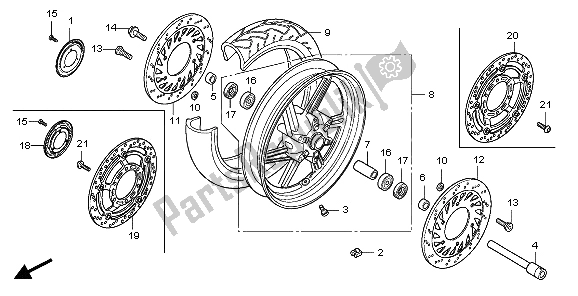 All parts for the Front Wheel of the Honda CBF 600N 2007