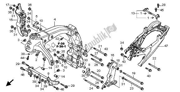 All parts for the Frame Body of the Honda CB 1000R 2009