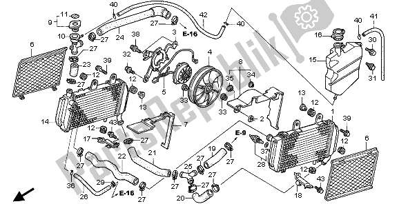 Alle onderdelen voor de Radiator van de Honda VFR 800 2009