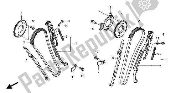 All parts for the Cam Chain & Tensioner of the Honda NT 700V 2010