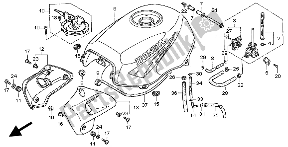 All parts for the Fuel Tank of the Honda CB 500 1999