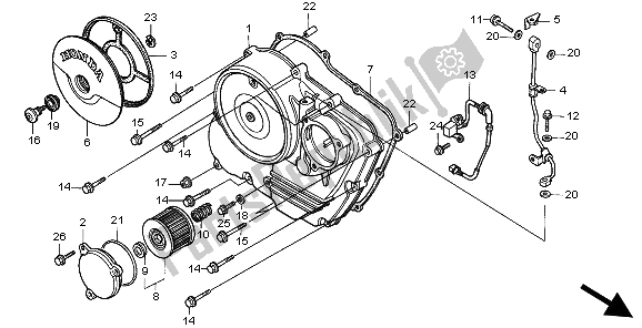 Alle onderdelen voor de Rechter Carterdeksel van de Honda NX 650 1997