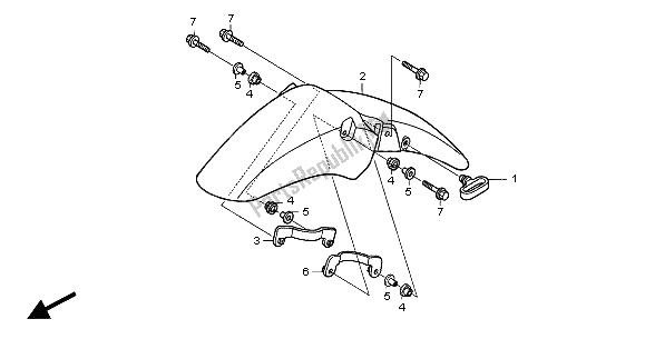 All parts for the Front Fender of the Honda CBF 250 2004