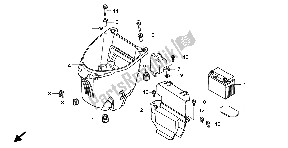 Alle onderdelen voor de Batterij & Bagagedoos van de Honda ANF 125 2007