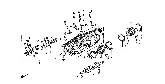 All parts for the Right Cylinder Head of the Honda ST 1100 1990