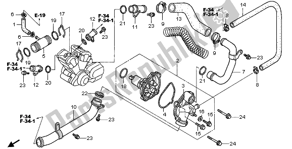 All parts for the Water Pump of the Honda VTX 1800C1 2006