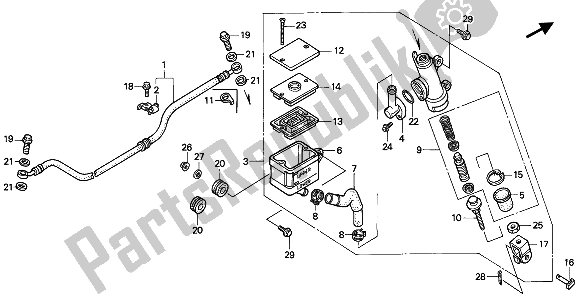 All parts for the Rear Brake Master Cylinder of the Honda NX 650 1993