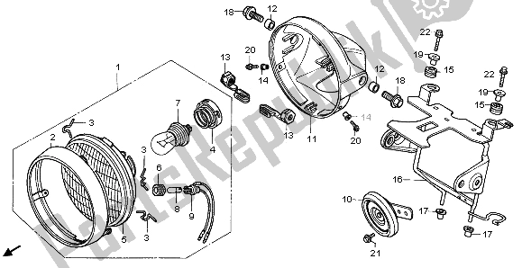 All parts for the Headlight of the Honda CB 250 1997