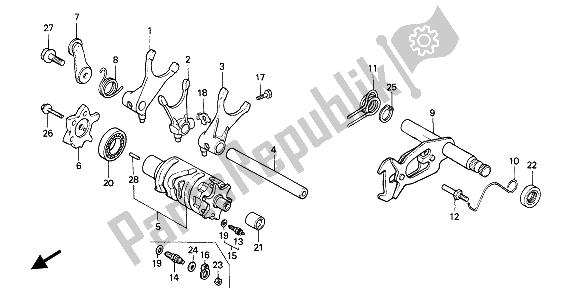All parts for the Shift Drum of the Honda NX 650 1991